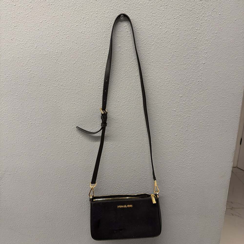 Michael Kors Jet Set Double Pouch Pebbled Leather Crossbody Bag